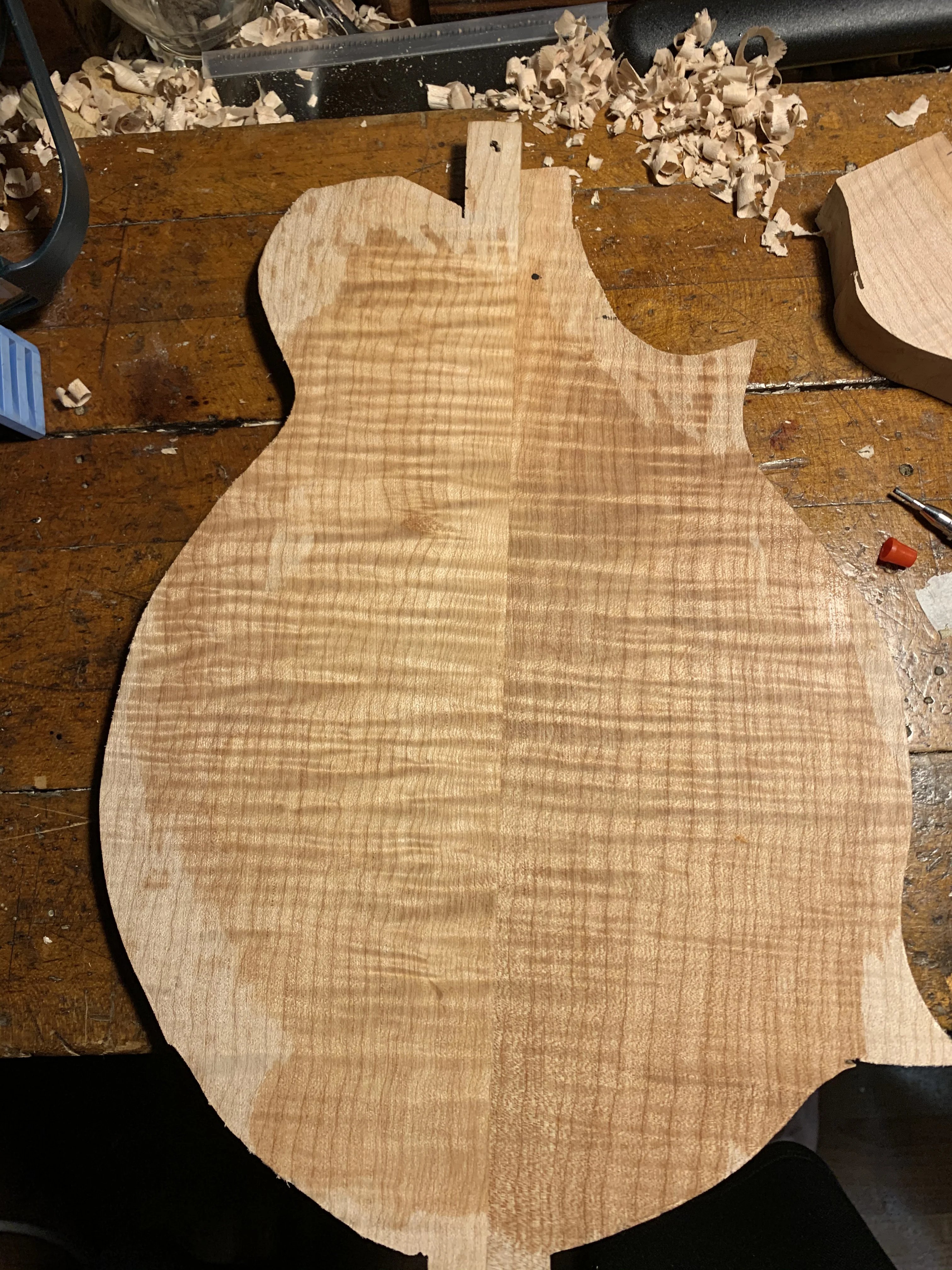 Bookmatched figured maple back set for a mandolin