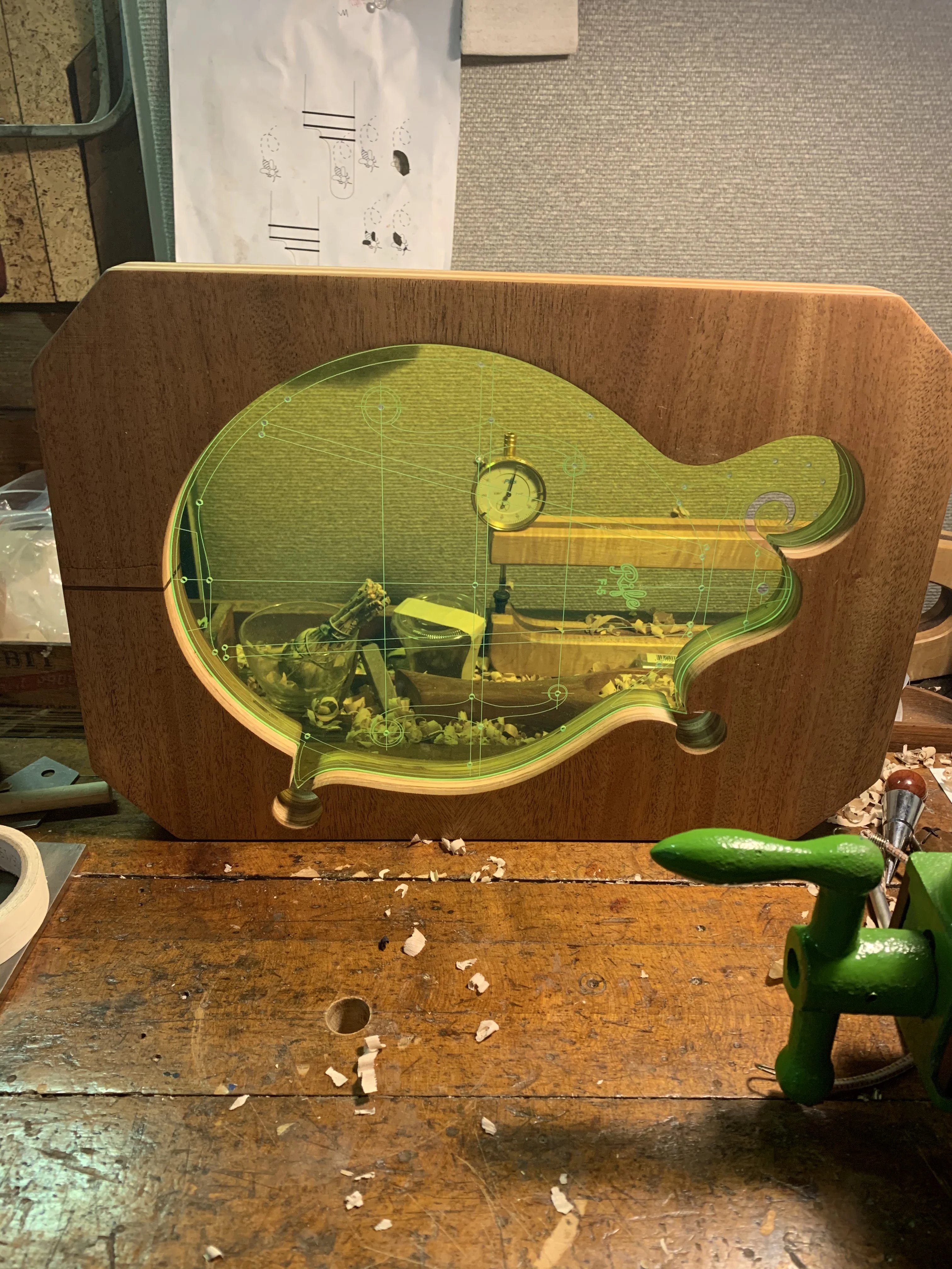 Acrylic mandolin template with grid and centerlines