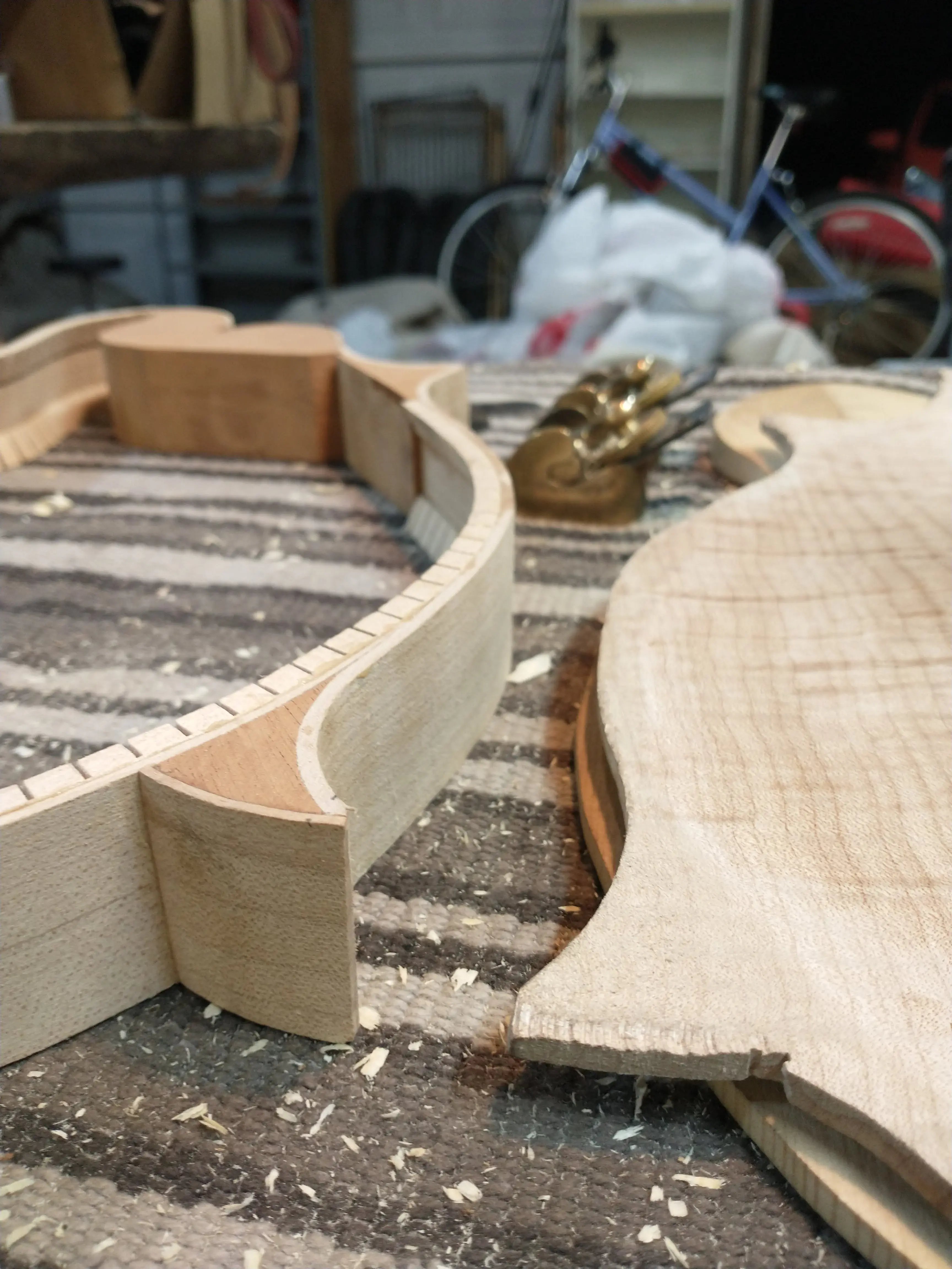 Joined mandolin plates roughed to arch profiles